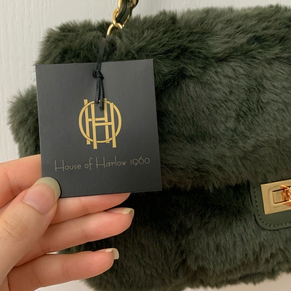 House of Harlow 1960 Deep Green Fur Flap Bag - Picture 11 of 16